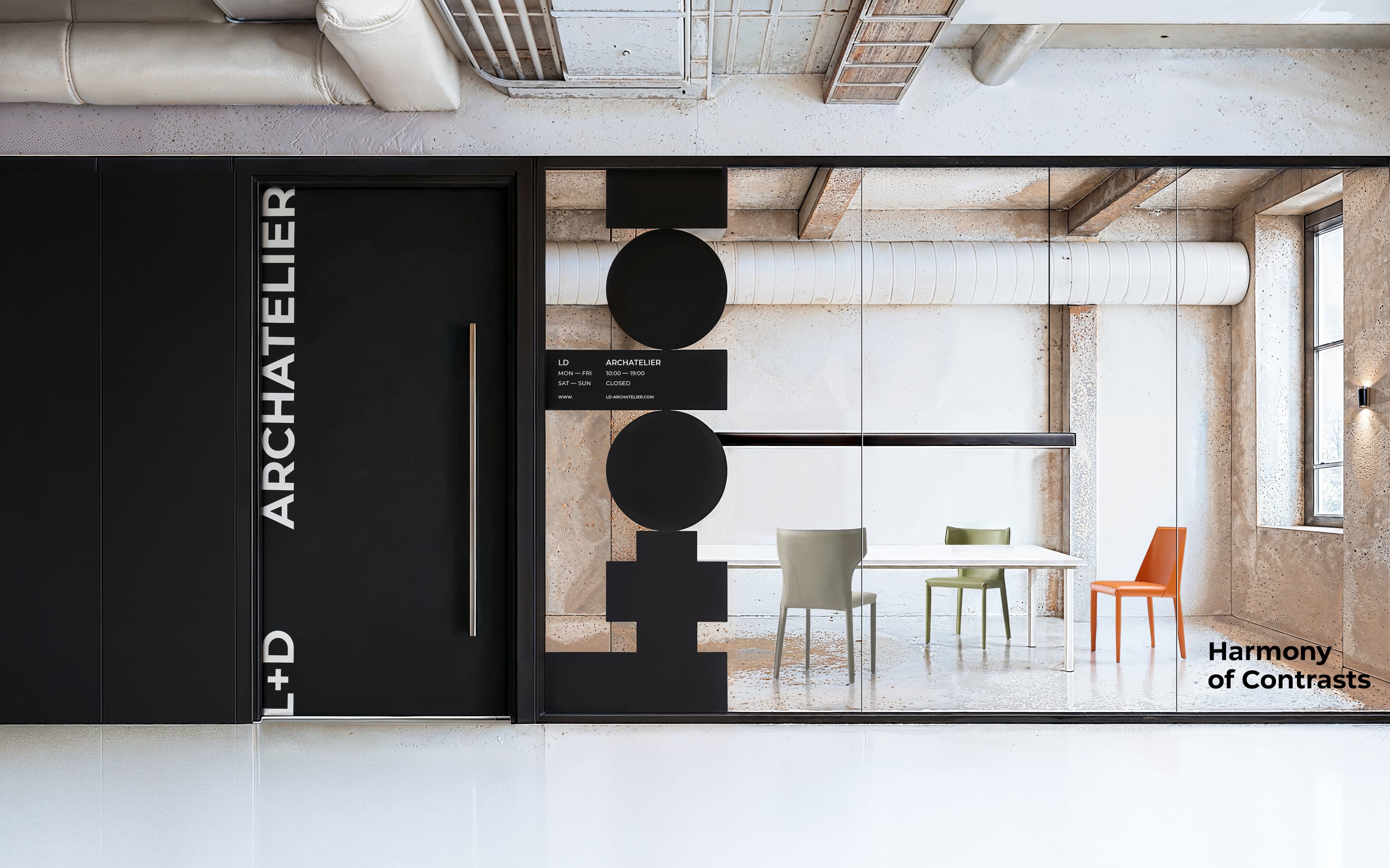 L+D Archatelier identity by Vonk Agency on office facade — branding and rebranding